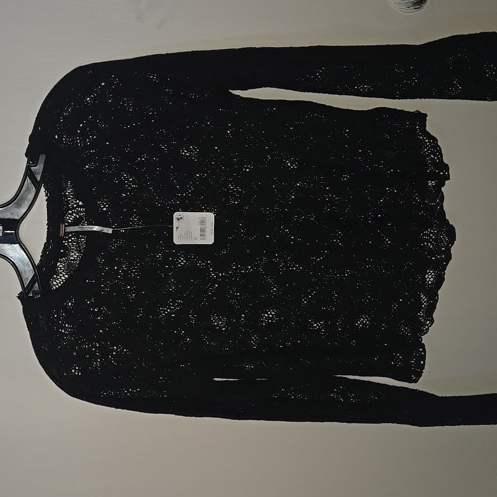 Free People Long Sleeve Crewneck Lace Top